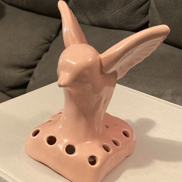 VTG 1950's Camark Pink Bird Ceramic Flower Frog Arranger-17 Holes-5.5" H-VGUC - Picture 2 of 10